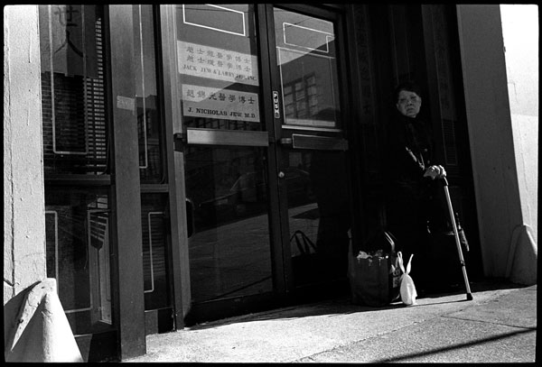Black and white photograph, elderly woman, chinatown, san francisco