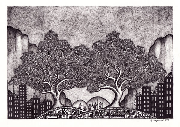 drawings, ink on paper, landscape #4