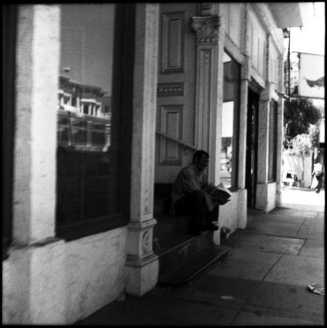 Black and White Photograph: Reading Man, Valencia Street