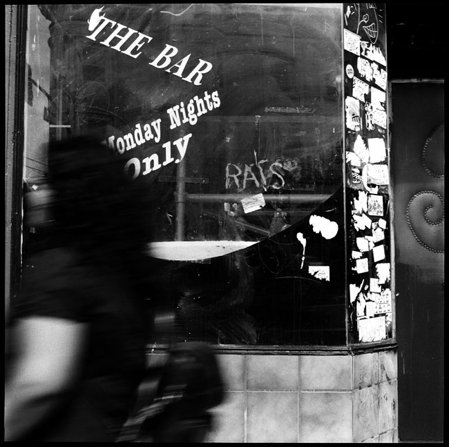 Black and White Photograph: Bar Window, Valencia Street 