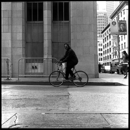 Black and White Photograph: Man On A Bike, San Francisco