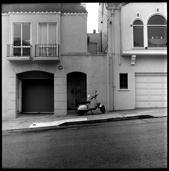 Black and White Photograph: Vespa, 24th St., San Francisco
