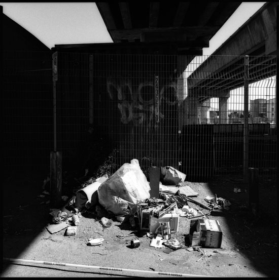Black and White Photograph: Trash, Townsend Street, San Francisco, California. 