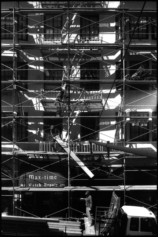 Black and White Photograph: Scaffolding, Post St., San Francisco