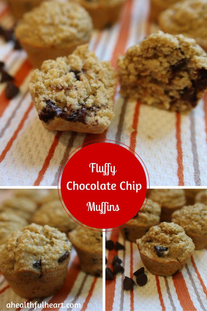 Fluffy Chocolate Chip Muffins via ahealthfulheart.com - simple to make & semi-healthy!