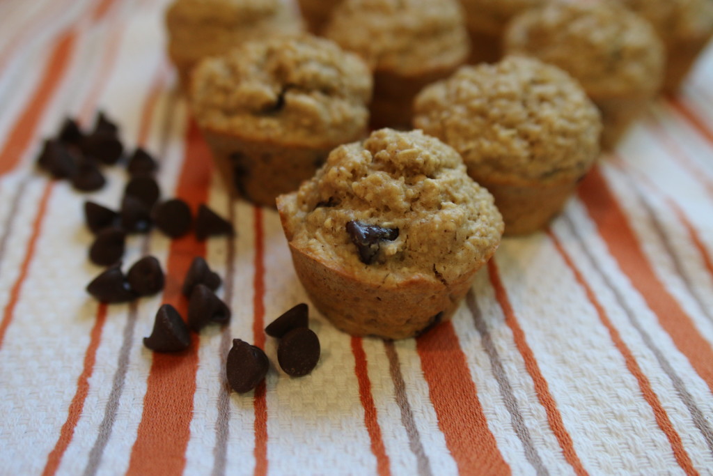 Fluffy Chocolate Chip Muffins via ahealthfulheart.com - made with oat flour and sour cream!