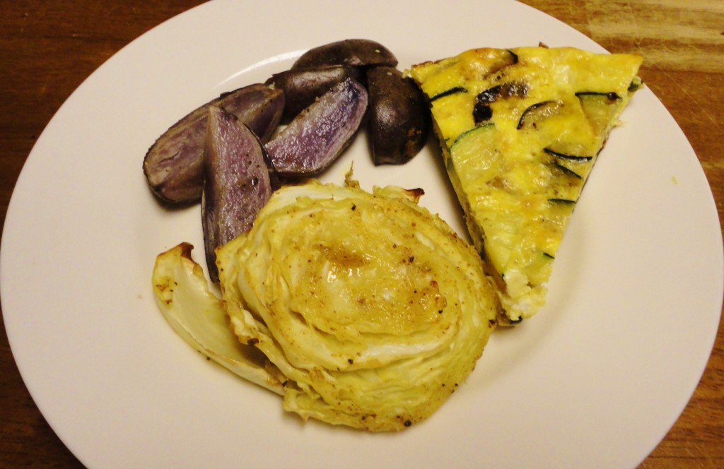 Zucchini Frittata with Honey Mustard Roasted Cabbage and Potatoes