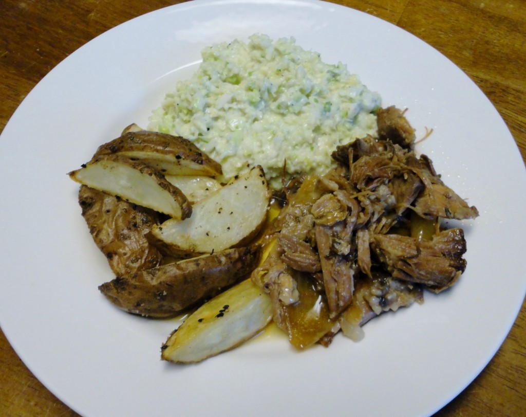Pulled Pork with Cole Slaw and Roasted Potatoes