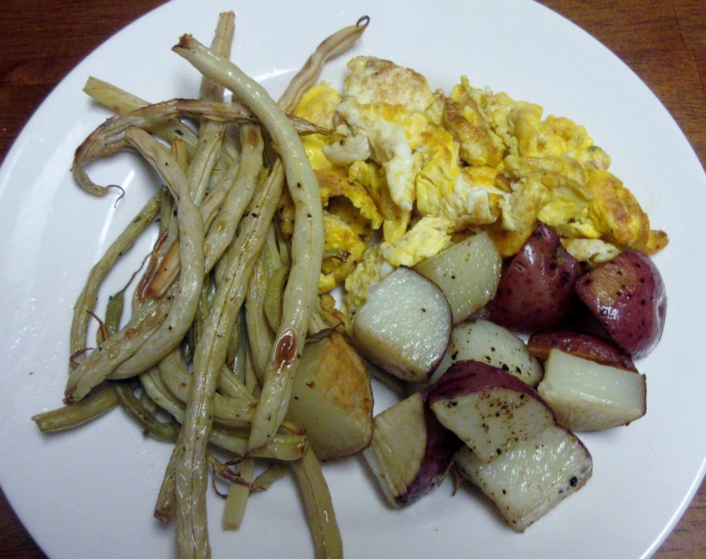 Scrambled Eggs, Roasted Potatoes, and Roasted Yellow Roc d'Or Beans