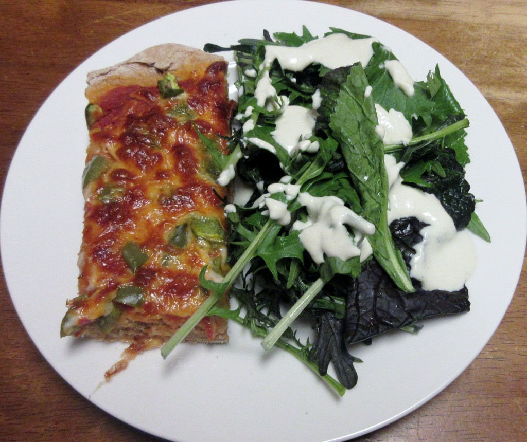Pizza and Salad with Tahini Dressing