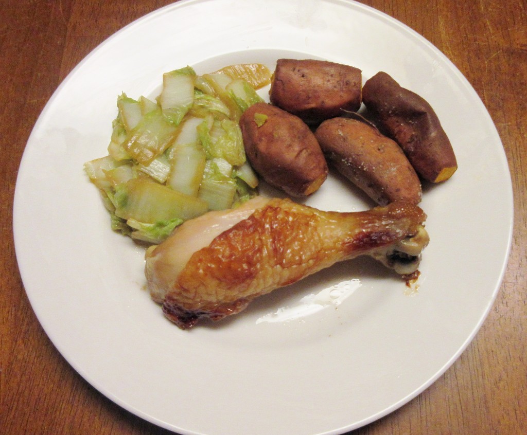 Ginger Soy Chicken with Nappa Cabbage and Roasted Baby Sweet Potatoes