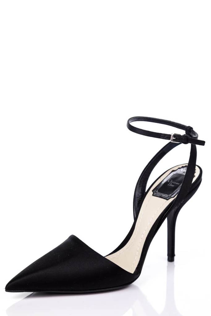 black satin heels with ankle strap