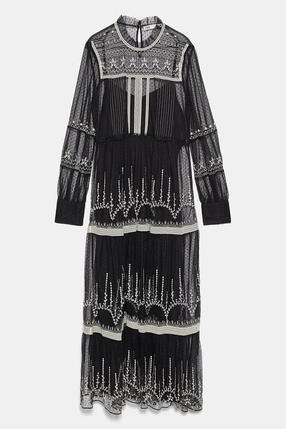 zara black embroidered dress