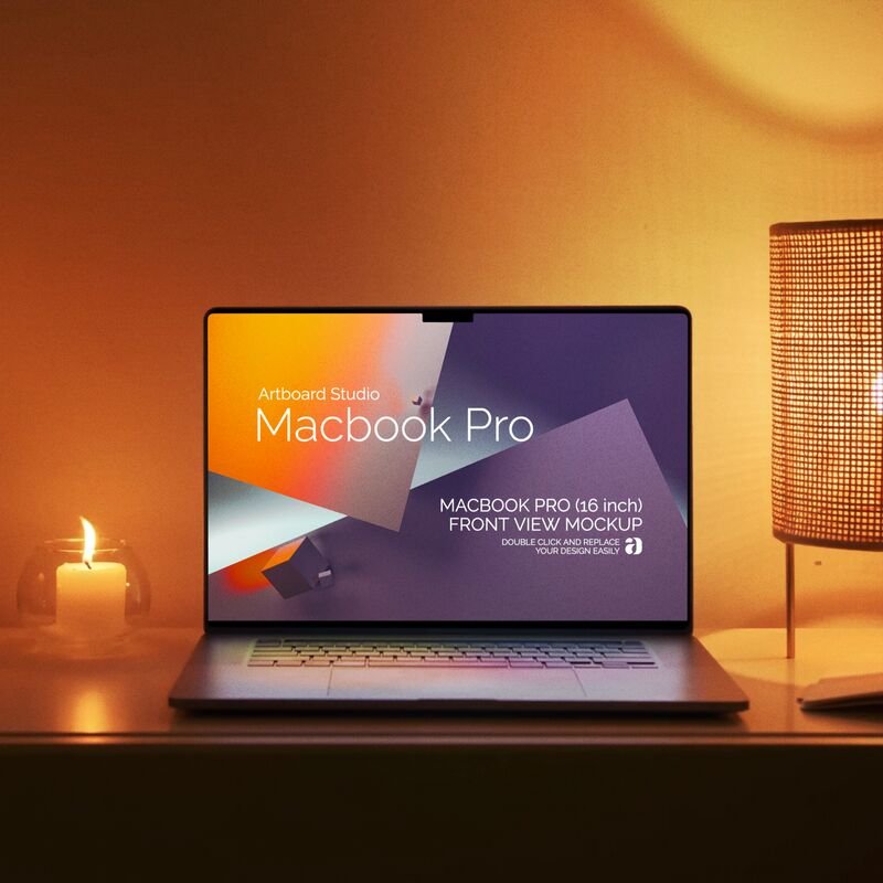 Animated Macbook Pro (16 inch) Mockup Front View Template