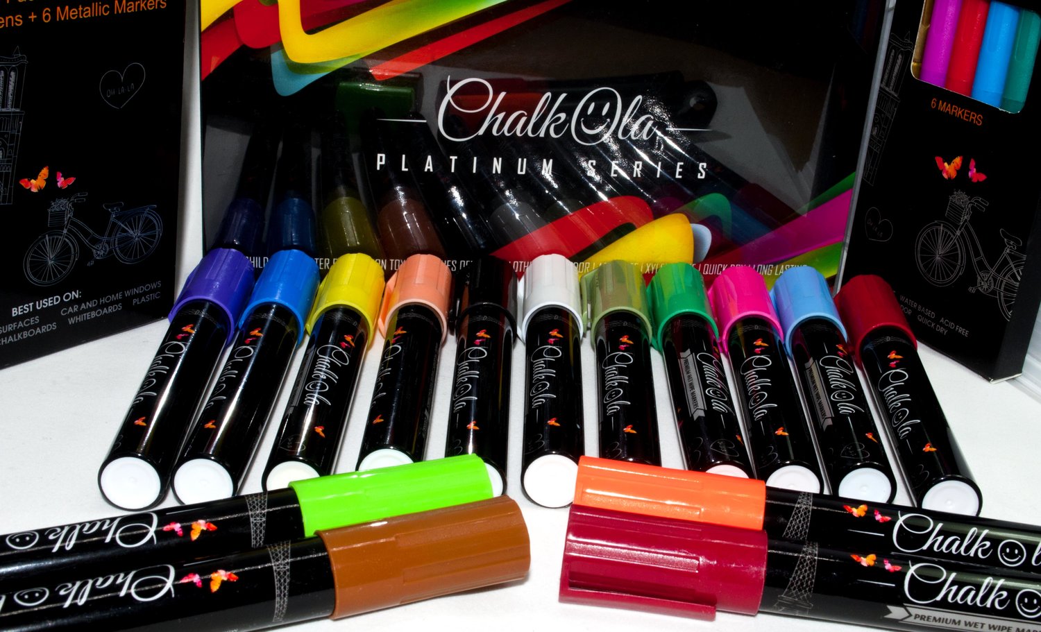 Chalkola Chalk Markers & Metallic Colors - Pack of 16 Chalk Pens - for