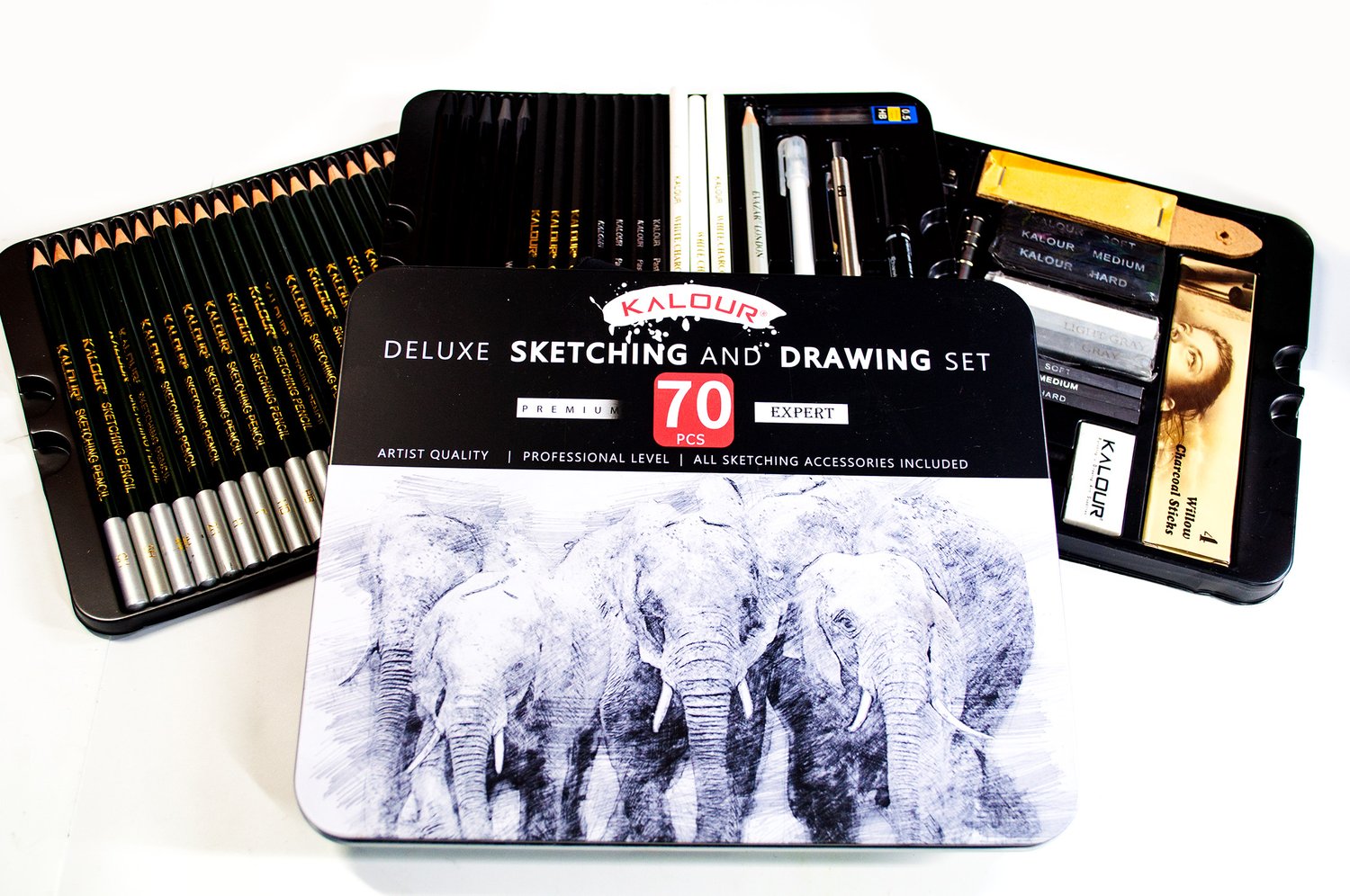 KALOUR 72-Pack Sketch Drawing Pencils Kit with Sketchbook and 3-color