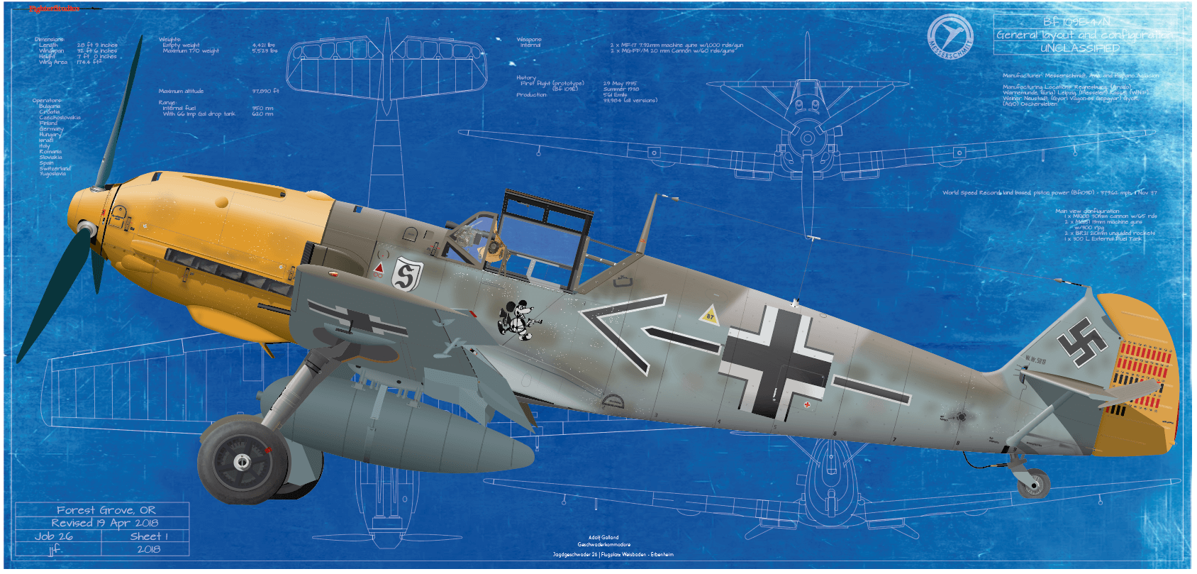5819 Jg 26 Schlageter France Dez. Nr HA8715 1/48 Bf 109E-4 Adolf Galland W 