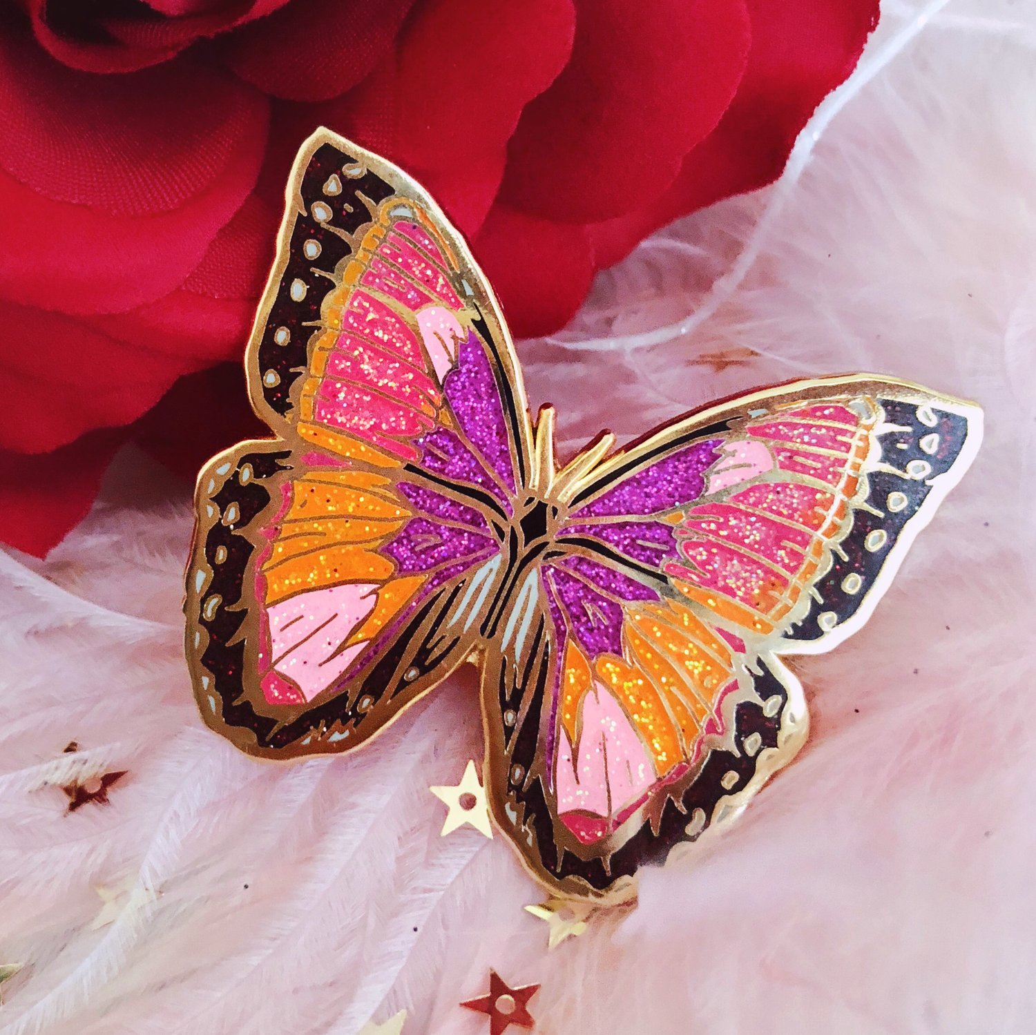 blue butterfly glitter hard enamel pin by lilly baik. — Lilly Baik