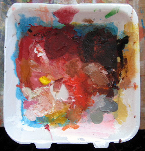 A casualty of The Process: one of my palettes after a painting session.