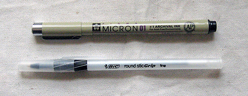 Champs: Pigma Micron 01 and Bic Round Stic Grip Fine