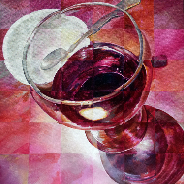 Wineglass. Acrylic on canvas, 12 x 12 inches by Sarah Atlee.