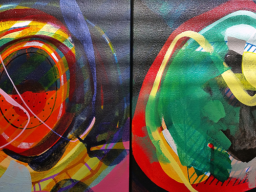 Two works in progress, detail view