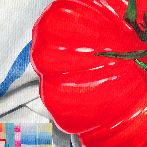 Heirloom Tomato: Rarity, Please Re-Seed. Detail view. Acrylic on