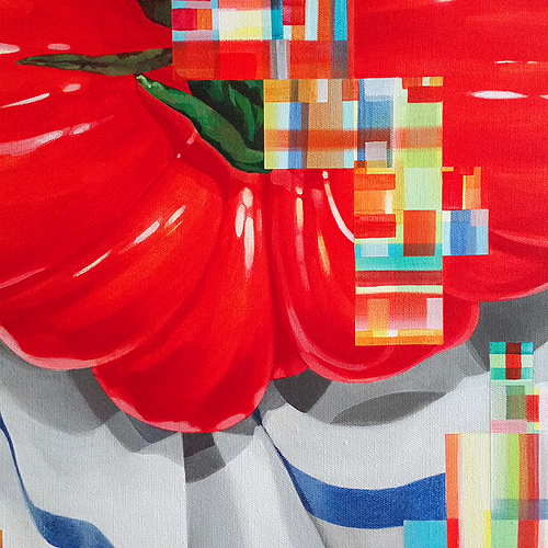 Heirloom Tomato: Rarity, Please Re-Seed. Detail view. Acrylic on