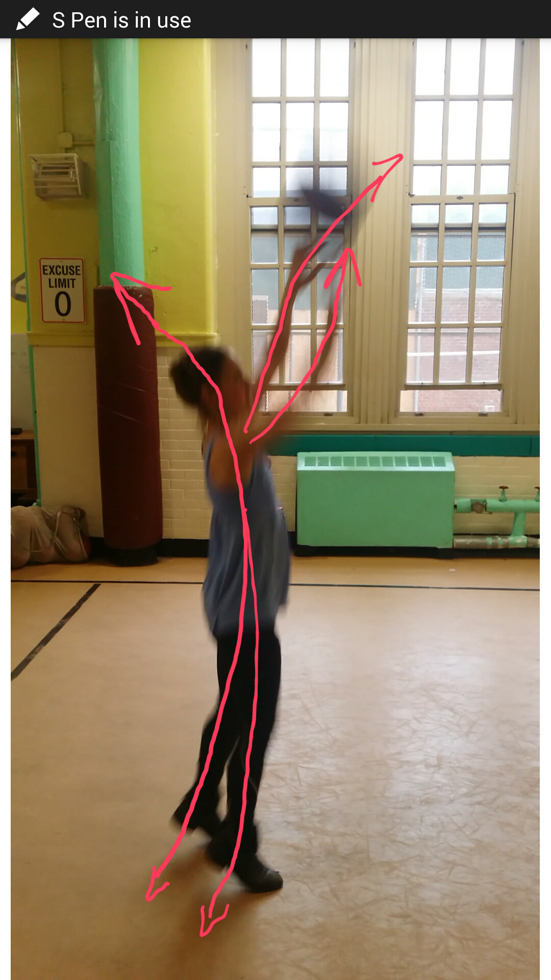 Exhibit B: poor shooting form, power of jump lessened by backwards pulls, arms not working together. 