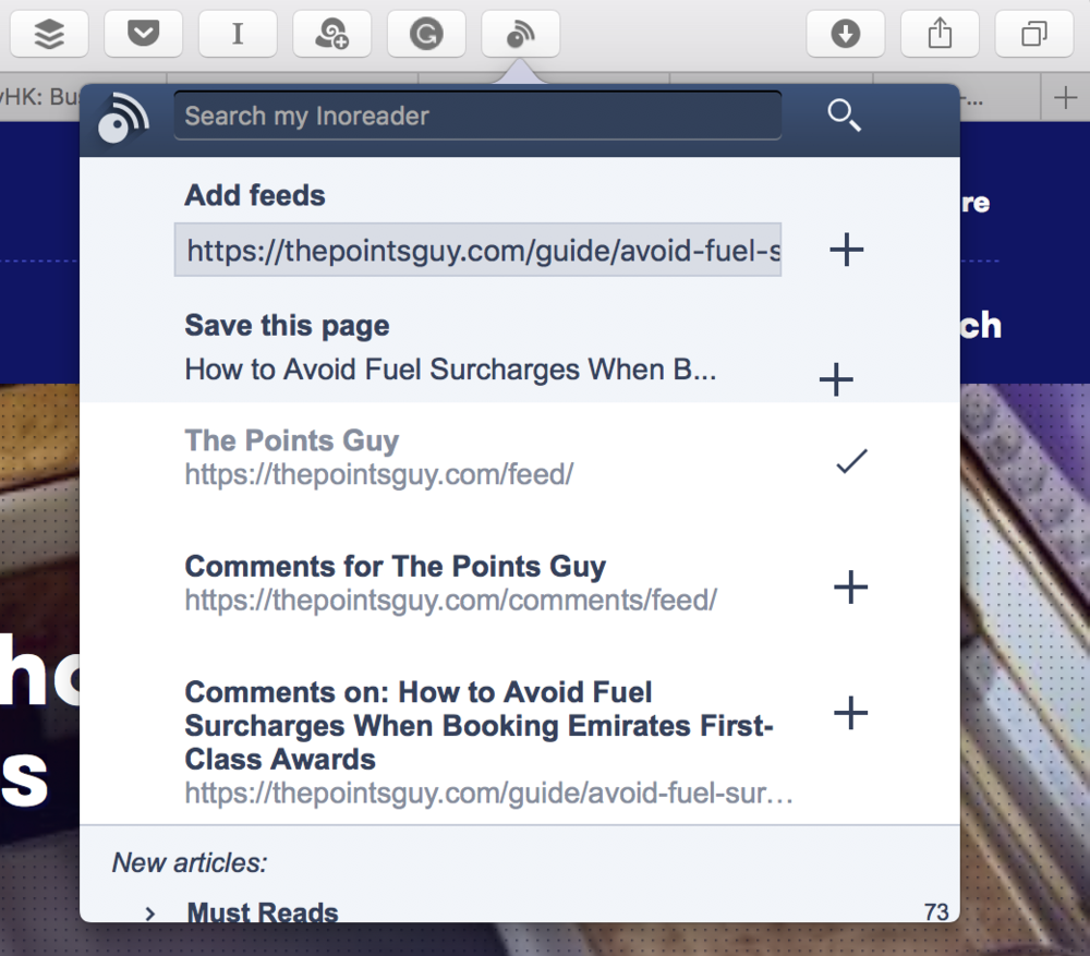  The browser extension finds RSS feeds within the page you're viewing, and lets you add them to Inoreader or bookmark the page. 