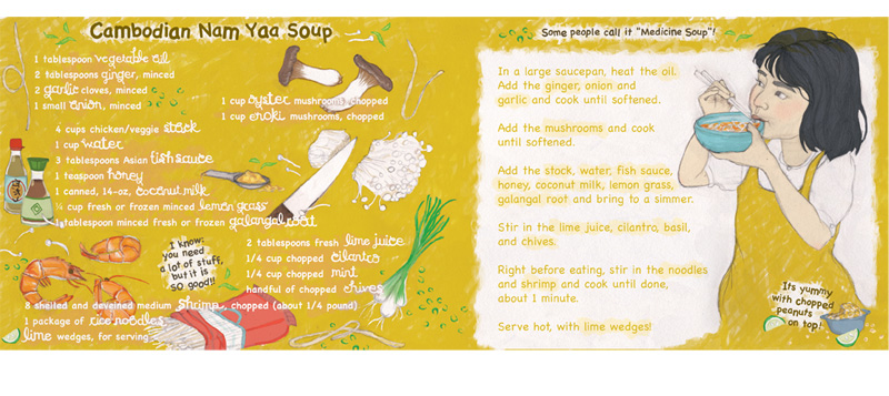 cambodian chicken noodle soup recipe illustration