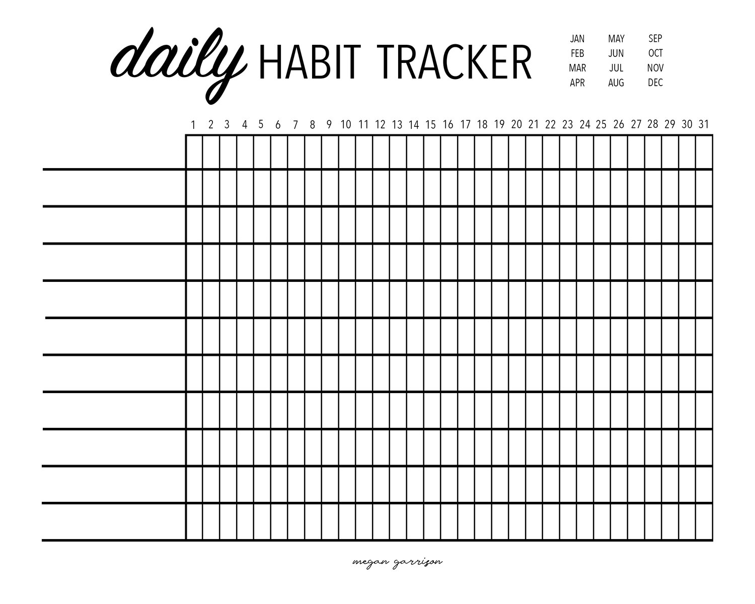 Daily Habit Tracker Free Printable — Megan Garrison Photography