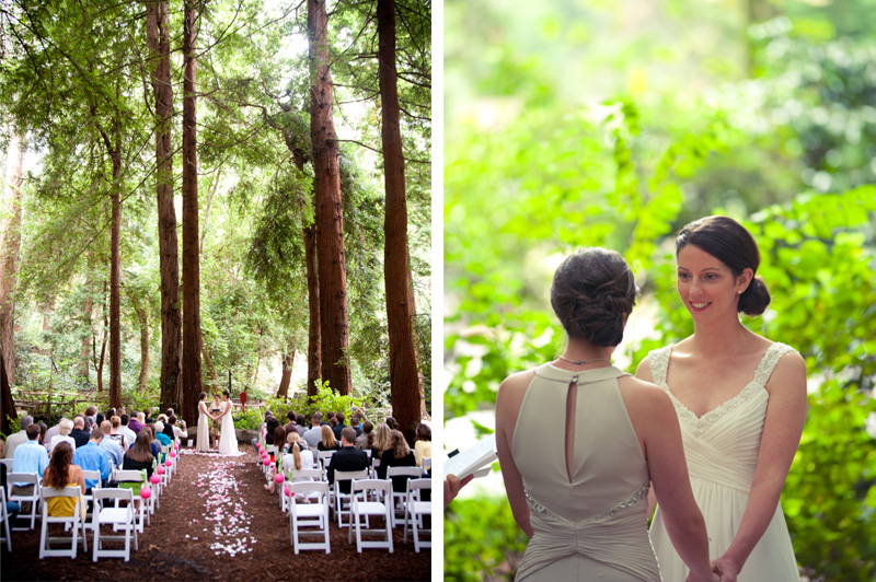 Couple exchanging vows under redwoods in San Francisco