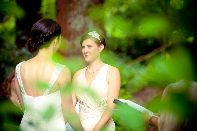 Couple exchanging vows at Stern Grove wedding