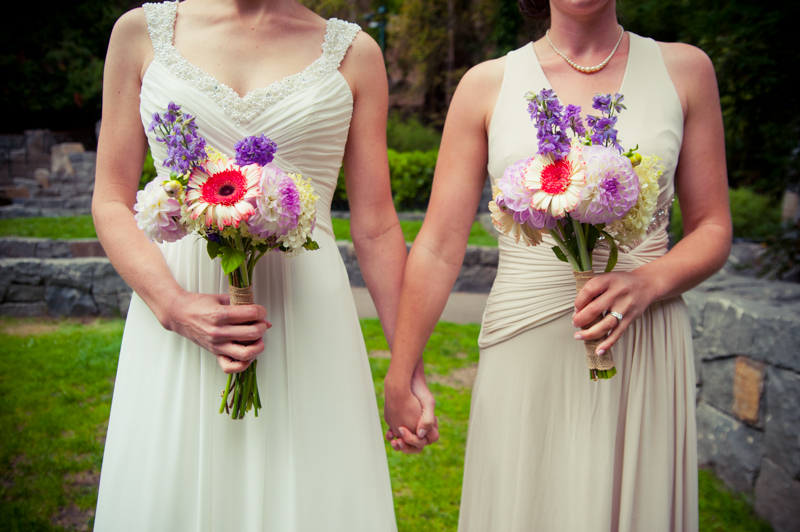Detail of Brides holding bouquets