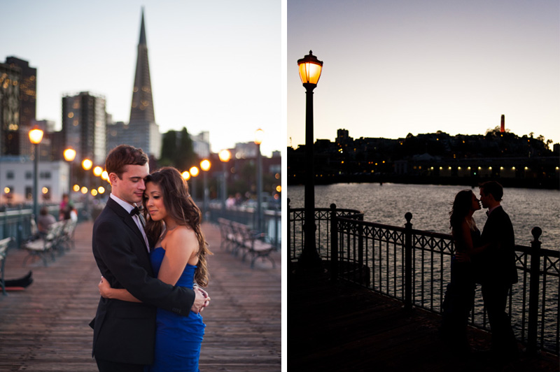 Engaged couple on Pier 7 in San Francisco