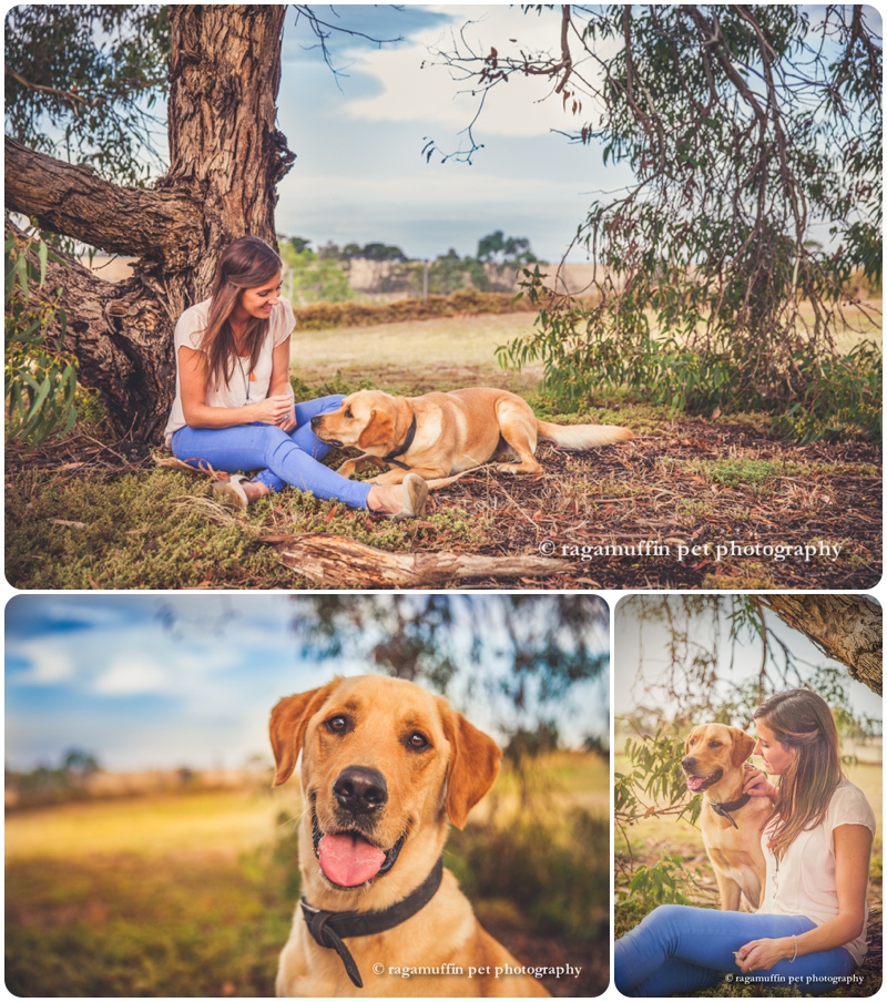 Girl and her dog under tree in Geelong