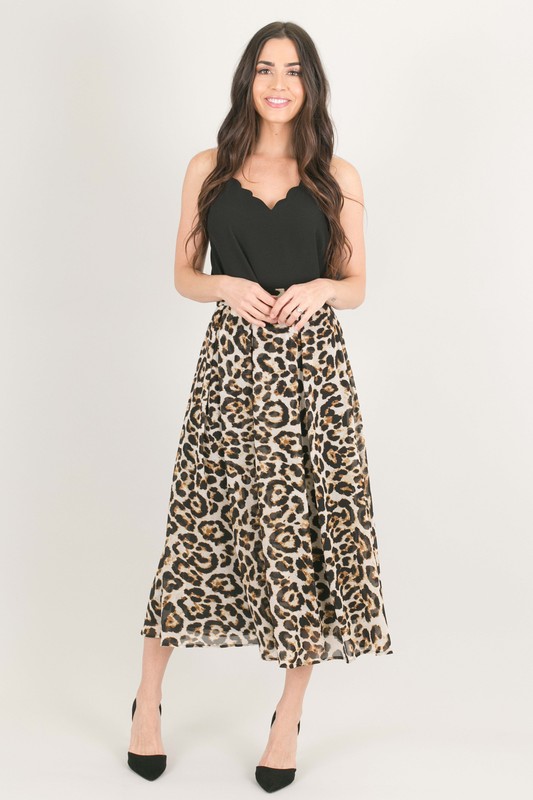 Leopard Print Pleated Flowy Skirt 