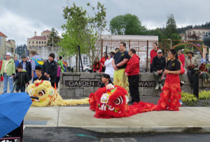 Dancers getting ready to do the Southern Lion Dance.