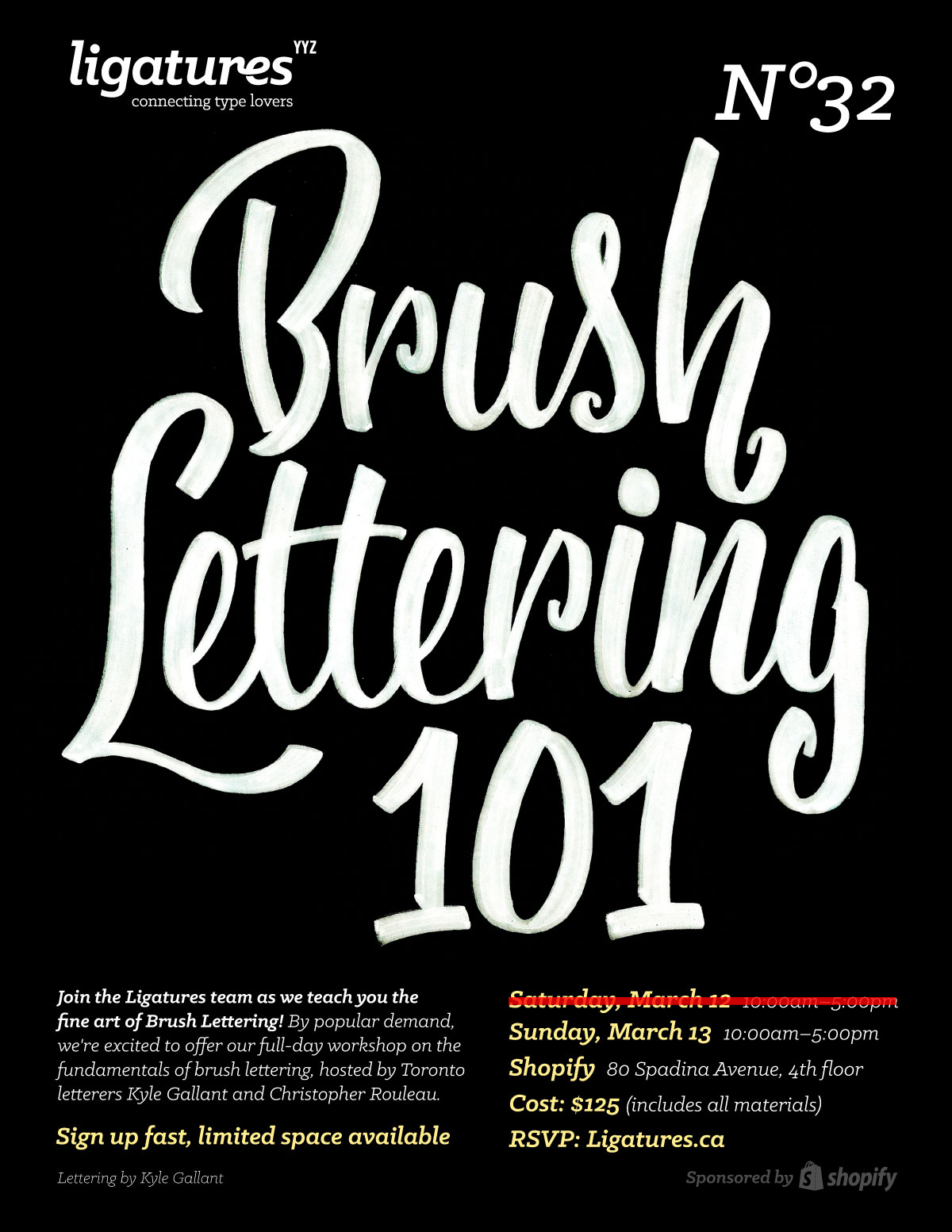Letter-by-letter brush lettering workbook (PDF download) / Ligatures YYZ