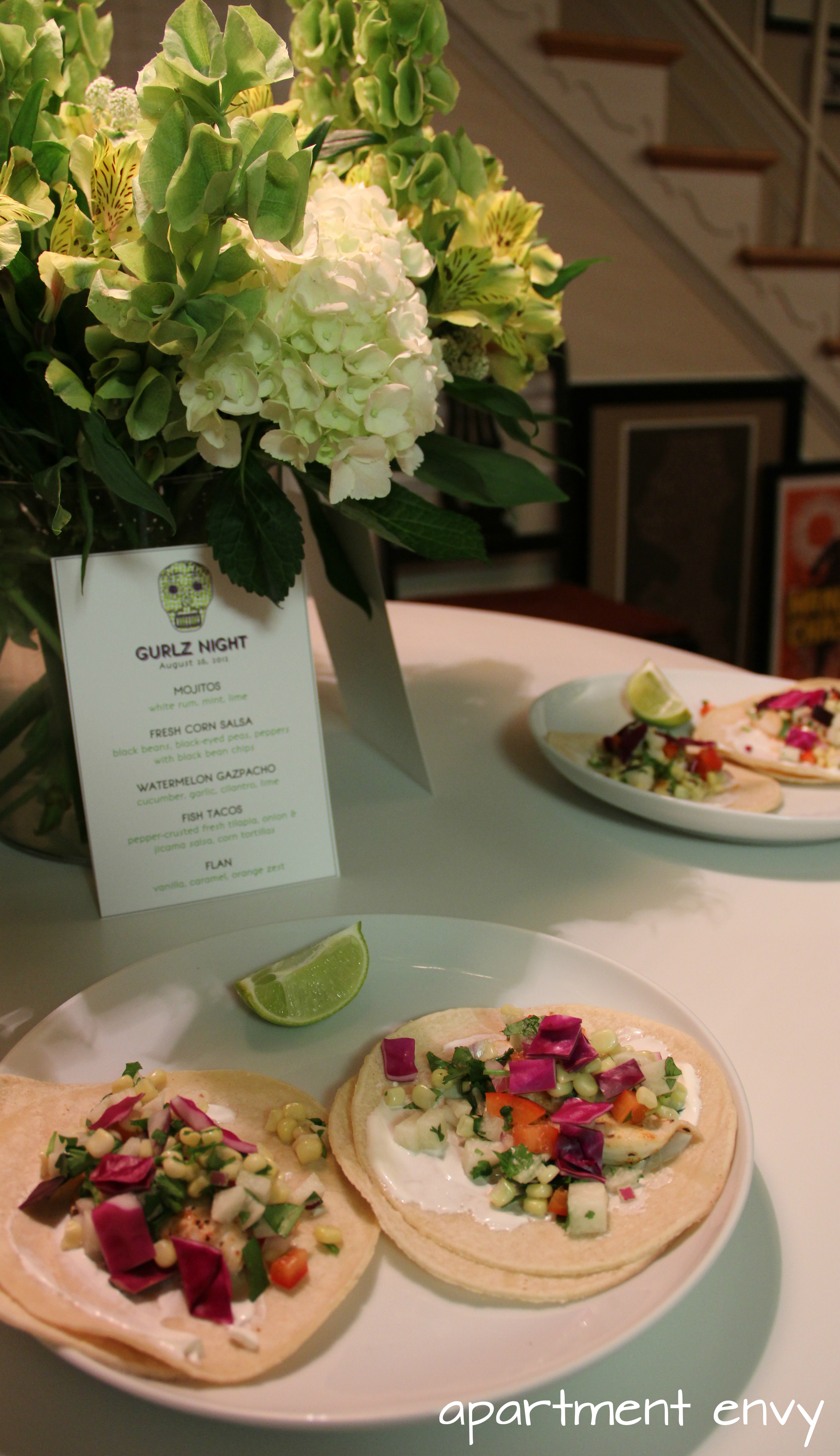 mexican theme themed dinner party girls night fish tacos tilapia