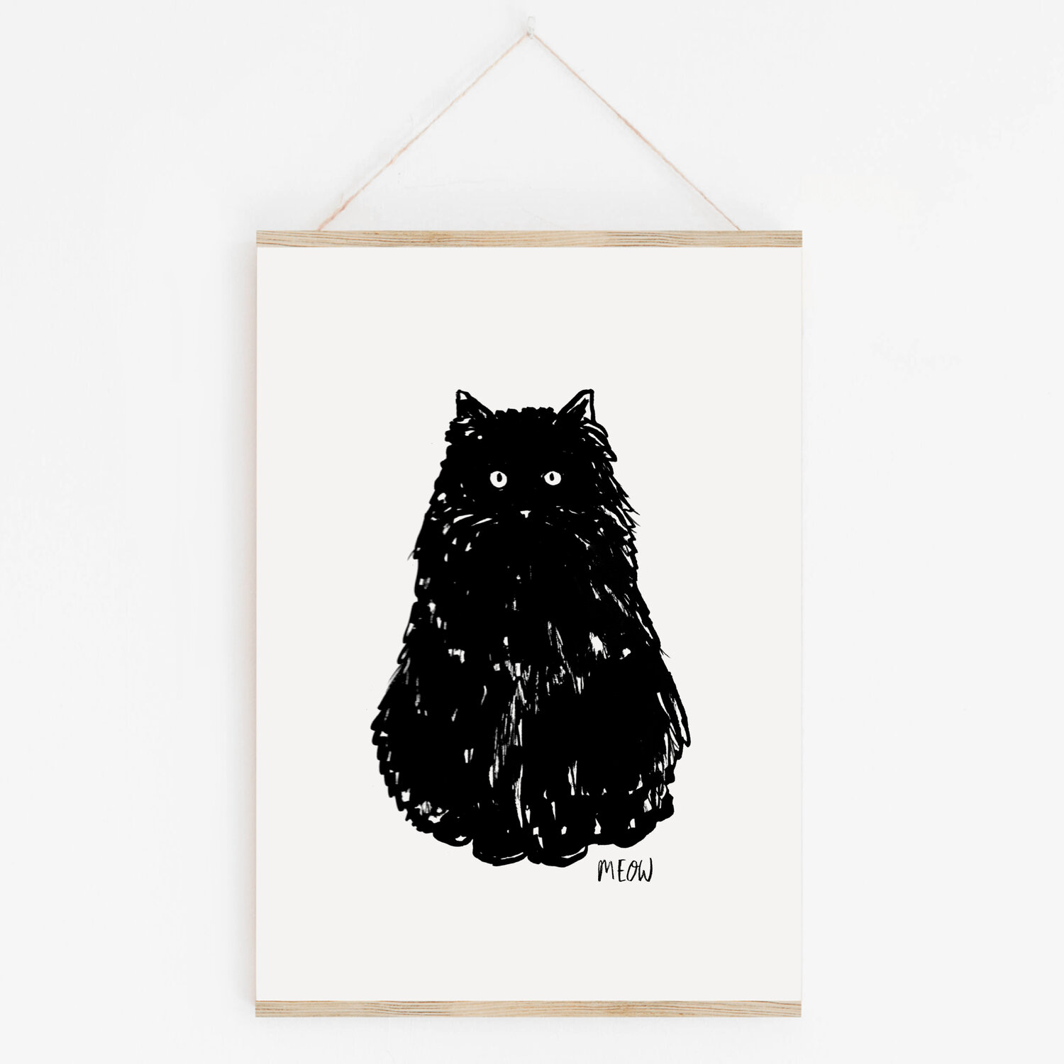 Illustration Art  Digital Printable Home decor Black Cat with Flowers Digital Art Print