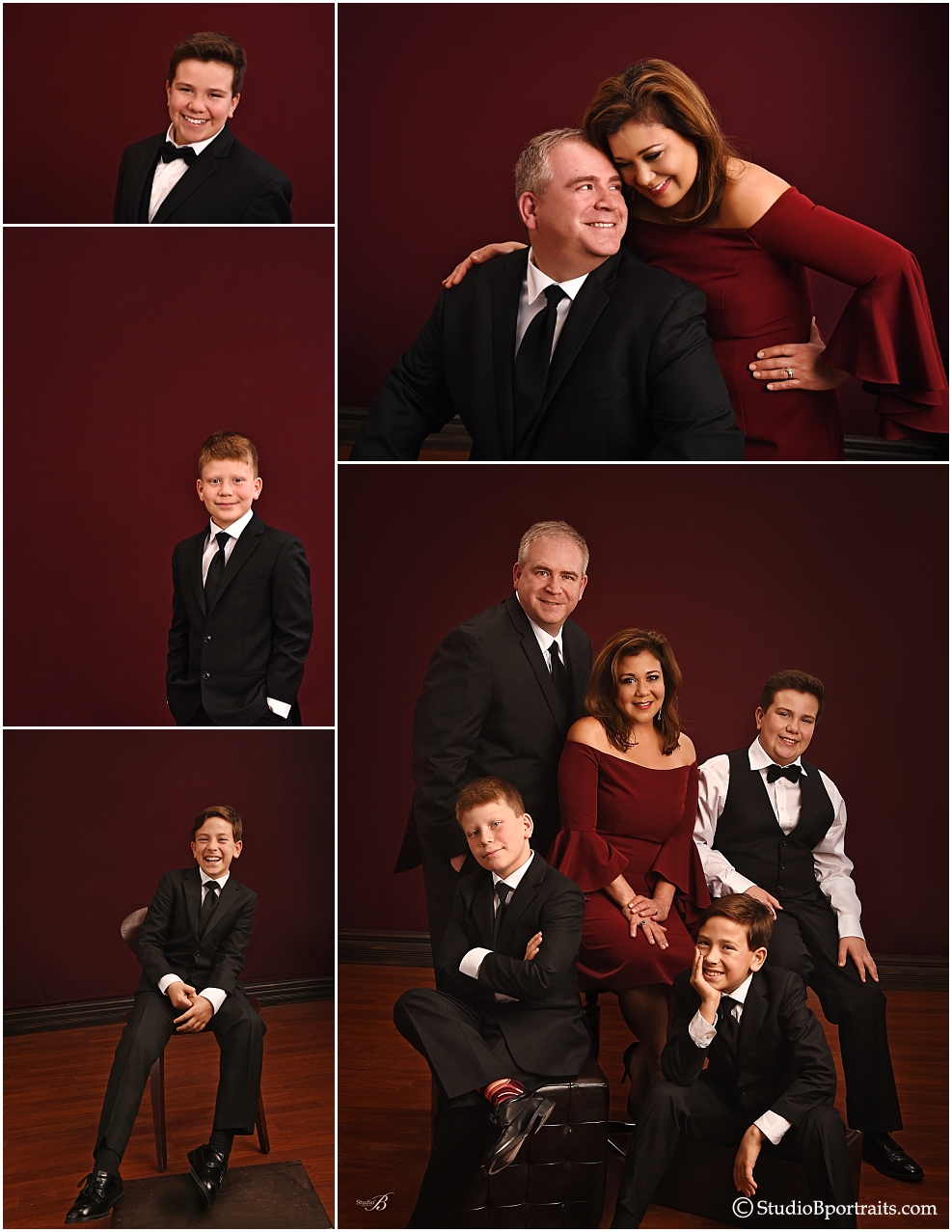 Black Tie and Burgundy for Formal Holiday Family Portraits