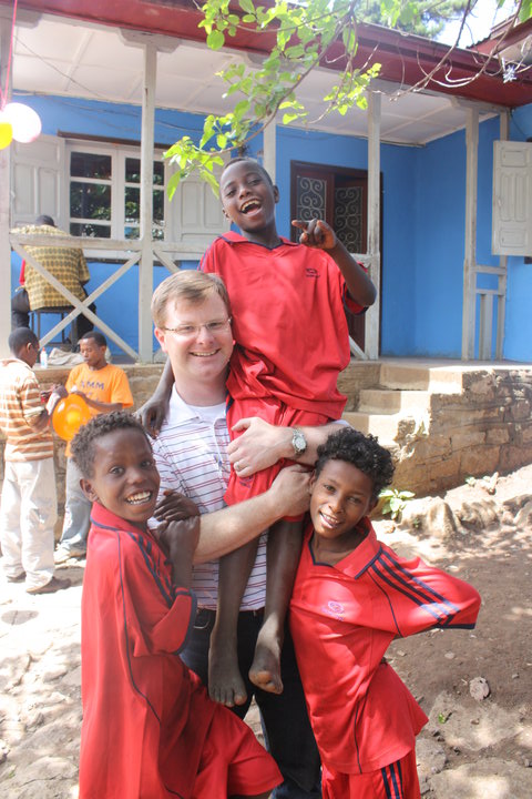 Ed with boys at drop-in Center