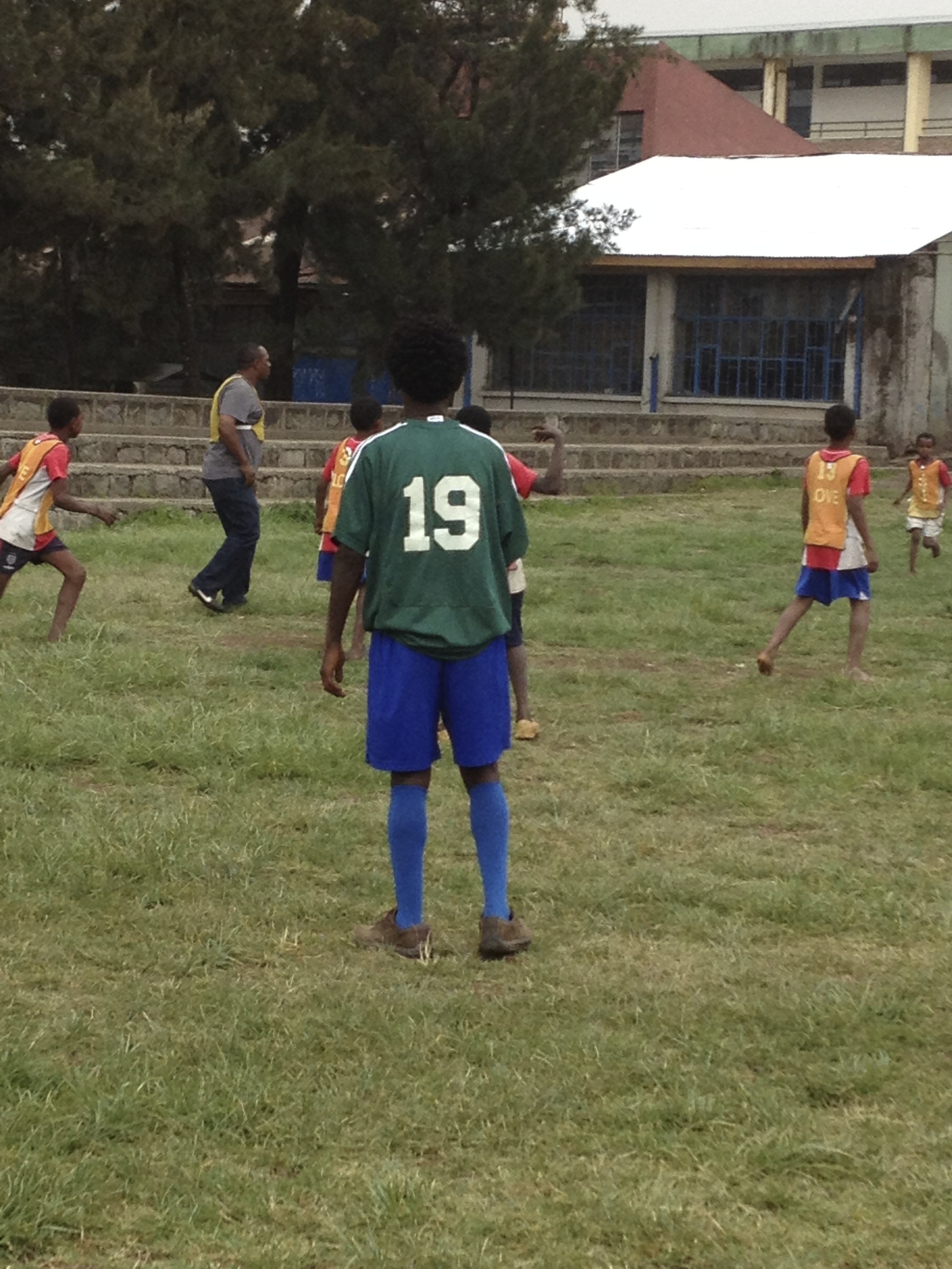 Nega playing soccer with boys during my visit to Ethiopia in June
