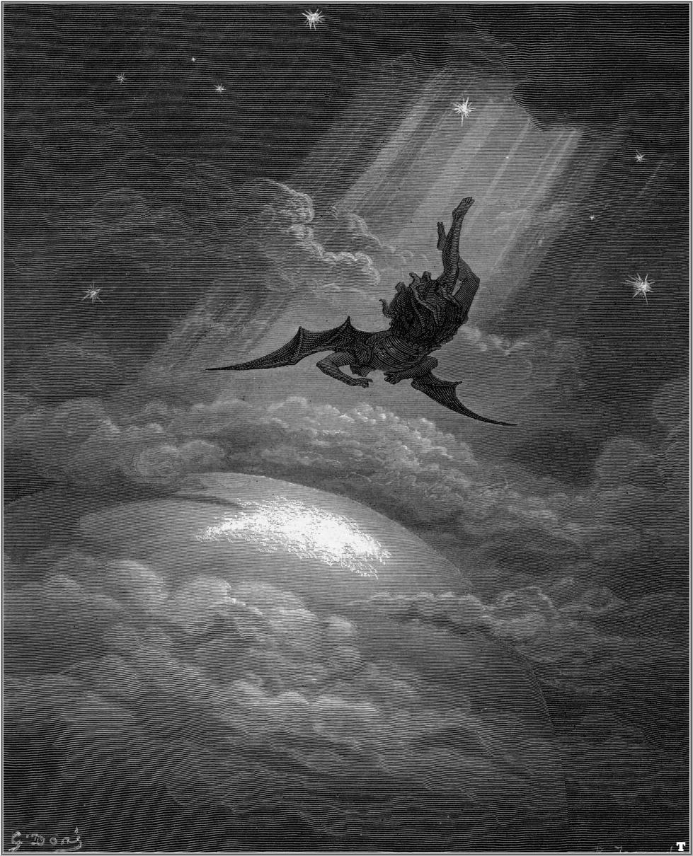 Illustration for John Milton's Paradise Lost by Gustave Doré, (1886) showing Lucifer's descent and his deterioration into Satan