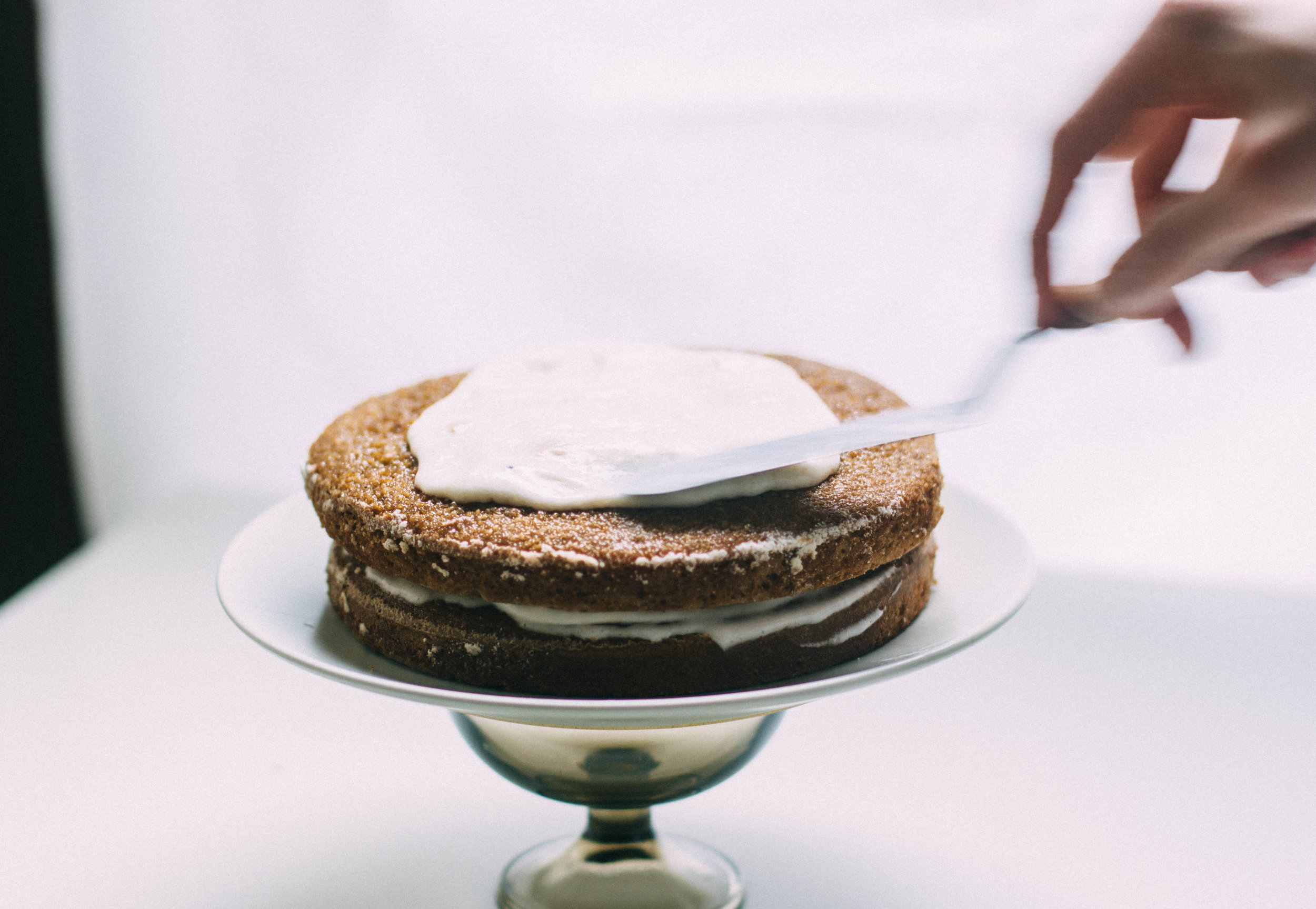nutmeg and pear| cardamom + pistachio layer cake (gluten free + dairy free)
