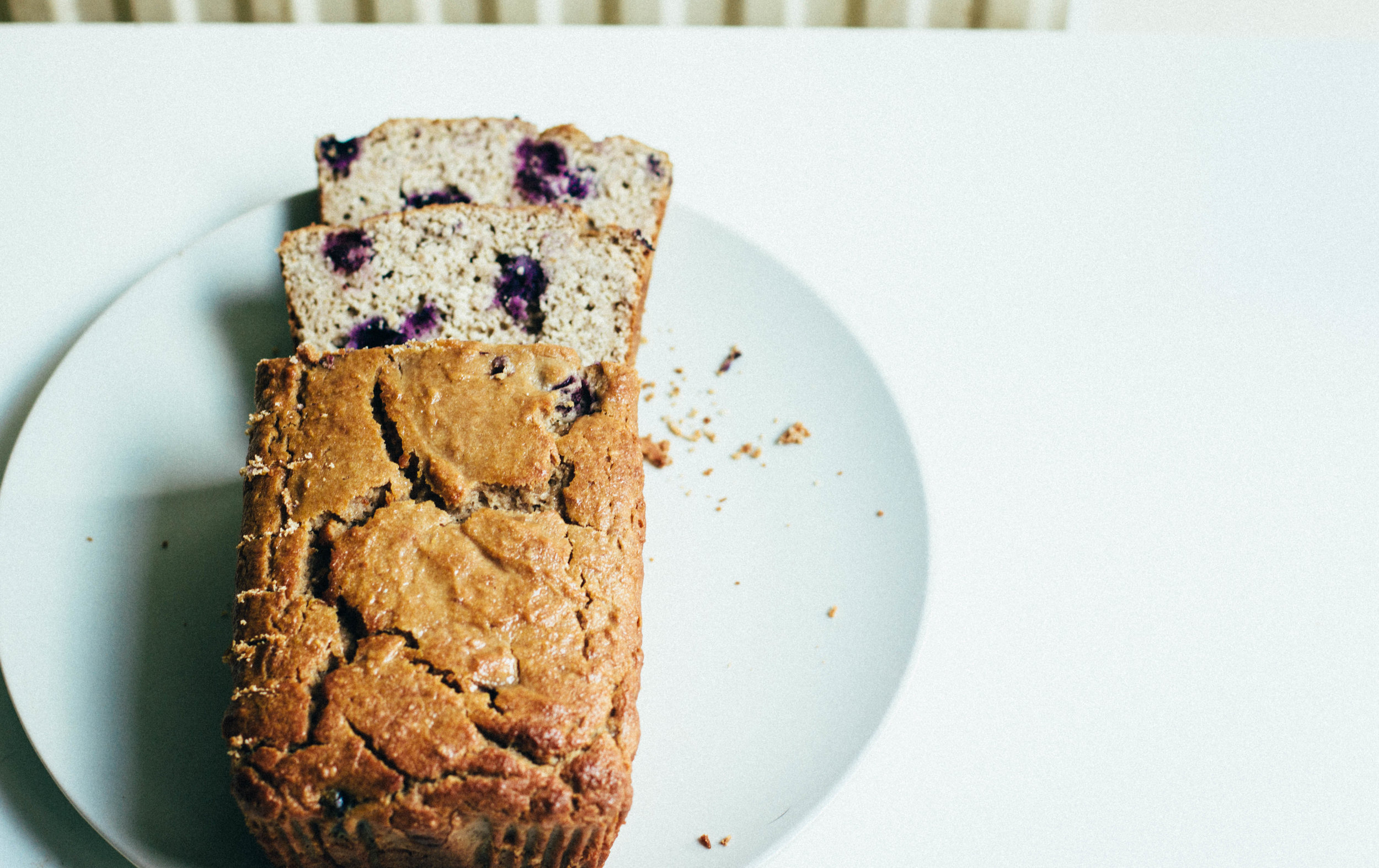 nutmeg and pear | gluten free + whole grain lemon-blueberry loaf cake (refined sugar free + dairy free easily)
