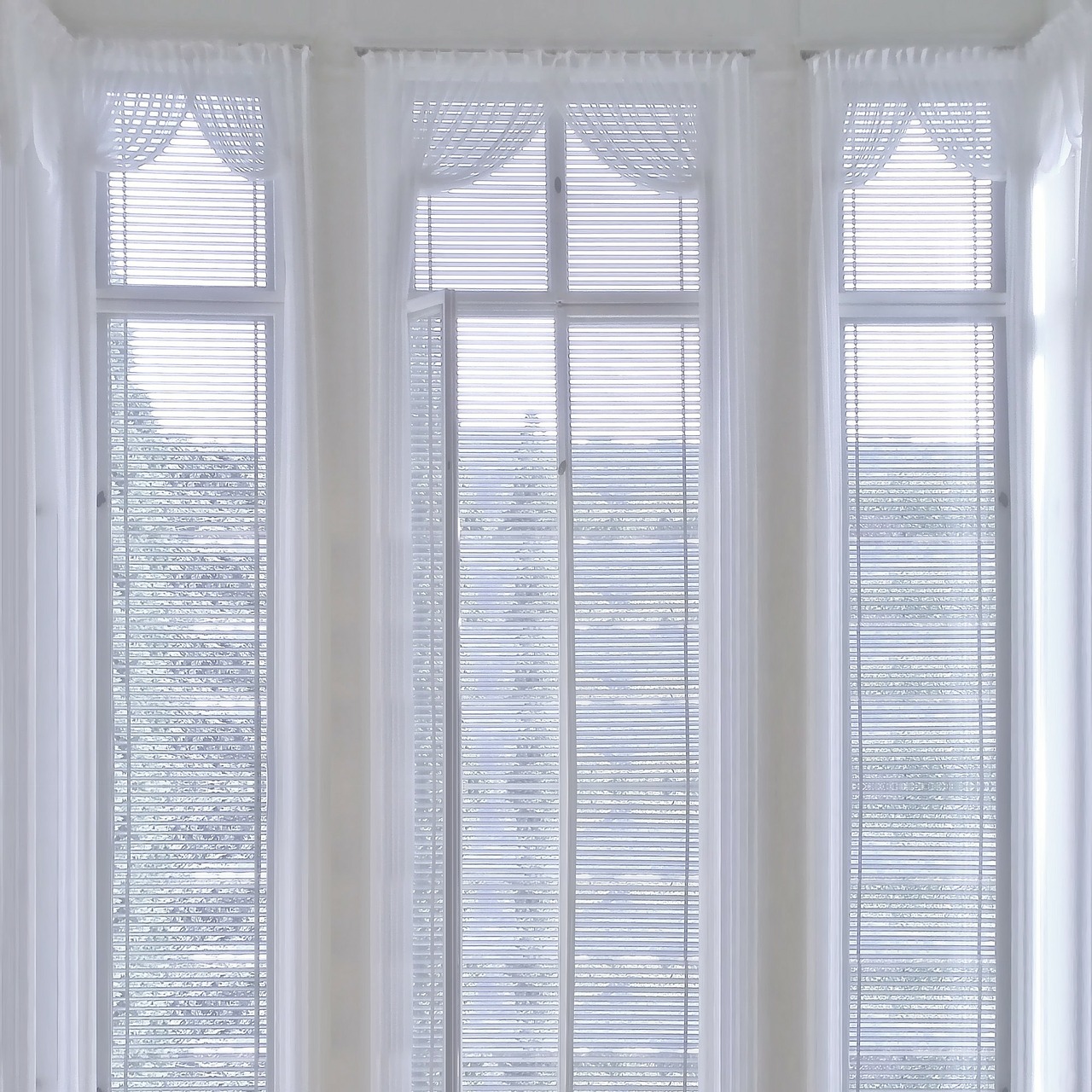 Window with treatments, blinds, and valances