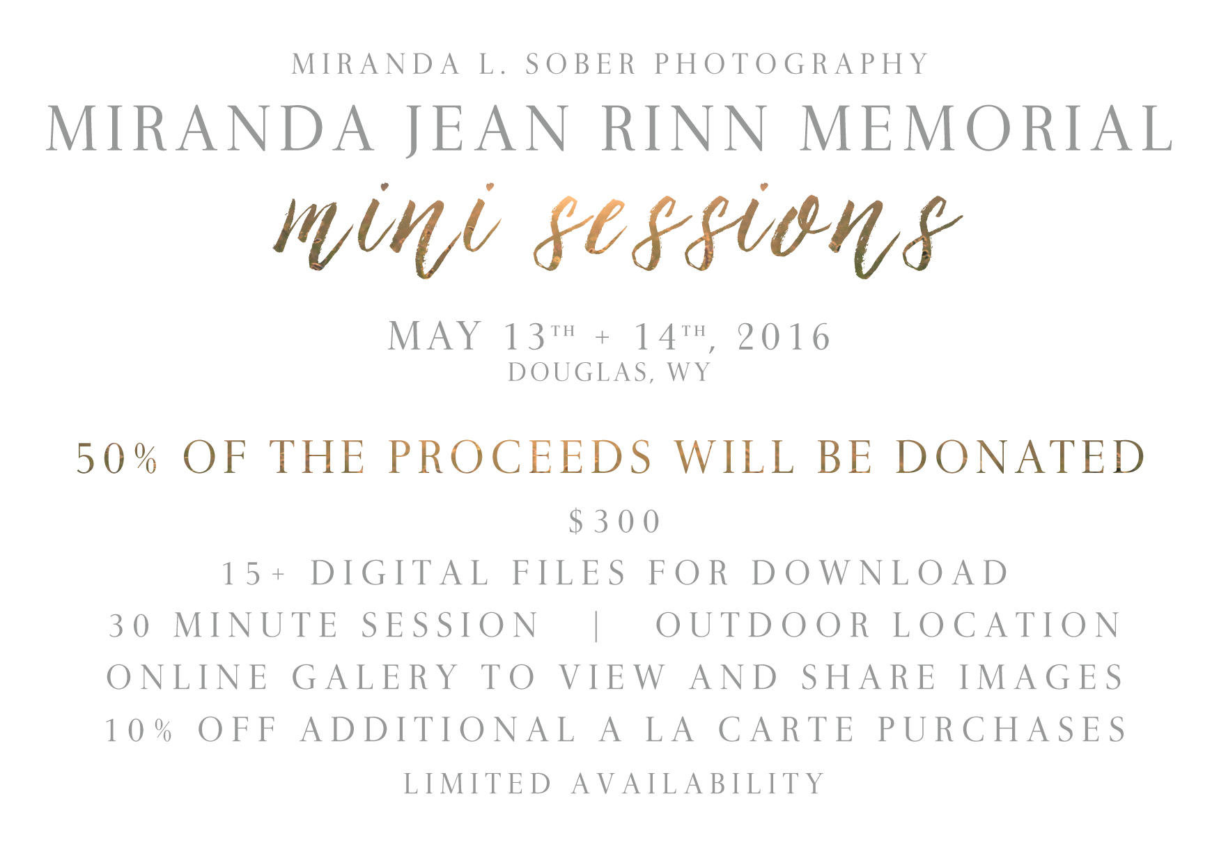 Photography Donation, Miranda L. Sober Photography Mini Sessions